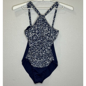 Dreamsuit One Piece Swimsuit Women's Size 10 Blue Print Padded Bra‎ Ruched Sides